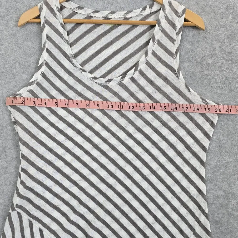 Garnet Hill Large Linen Gray White Asymetrical Stripe Sleeveless Tank Top Shirt